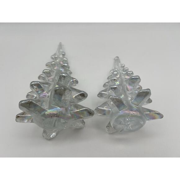 Silvestri Iridescent Art Glass Pine Tree Figurine Christmas Decor Vintage Pair - Picture 4 of 7